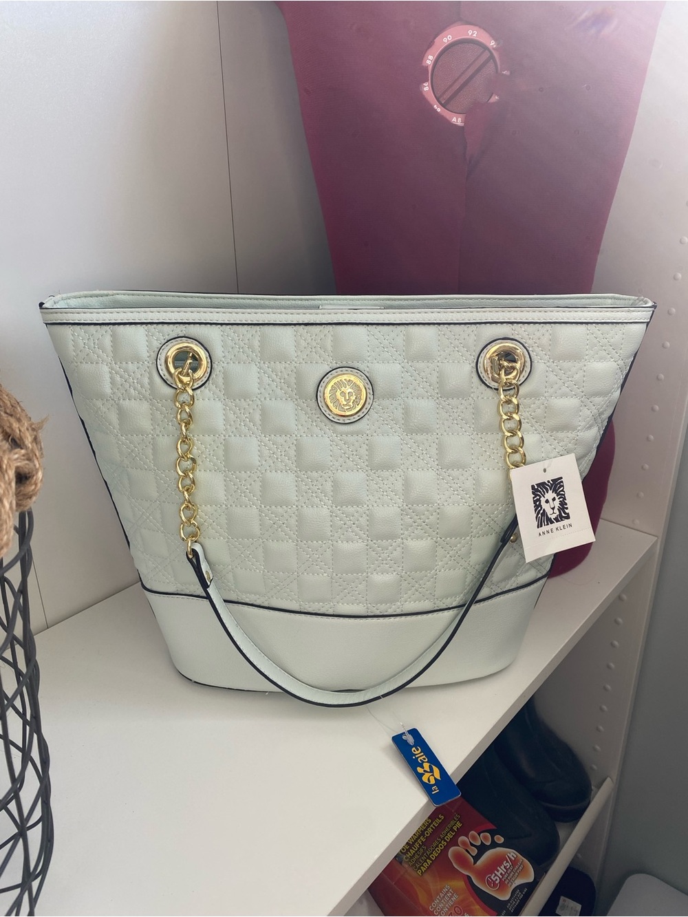 Anne Klein Baby Blue Quilted Tote with Gold Chain Shoulder Purse